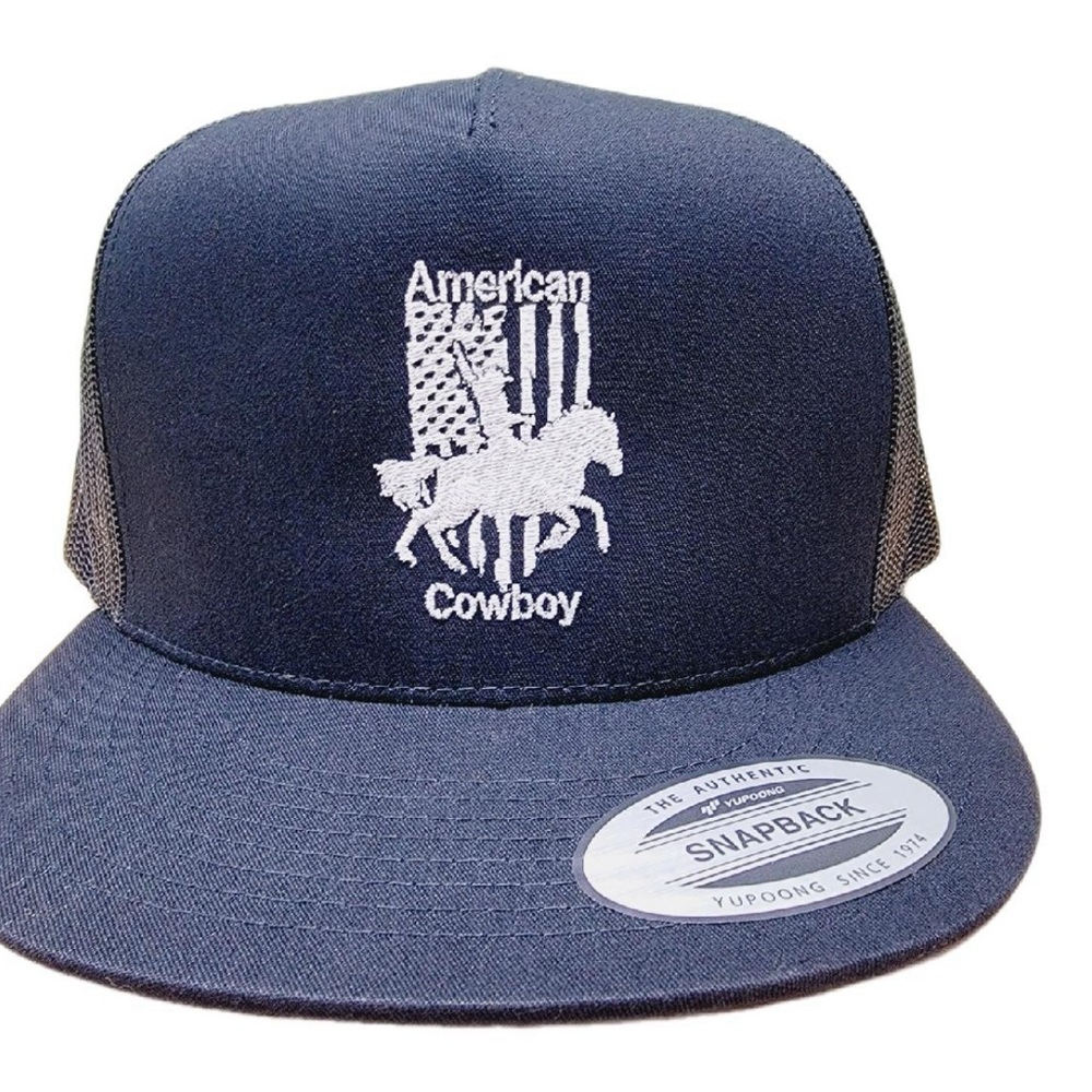 American Cowboy Direct Embroidered Mesh Backing Flat Bill Trucker Hat Cap